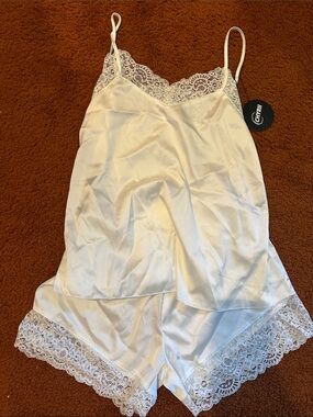 Amazon Cream Satin Lace Trim Cami & Short Pajama Set